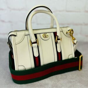 Gucci Web Mini Bowling Leather Bag 715771 White